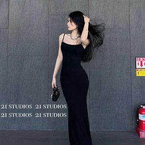 Pure Desire, Sexy, Spicy Girl Slim Fit, Slim Wrap Hips, Black Strap Dress, Women